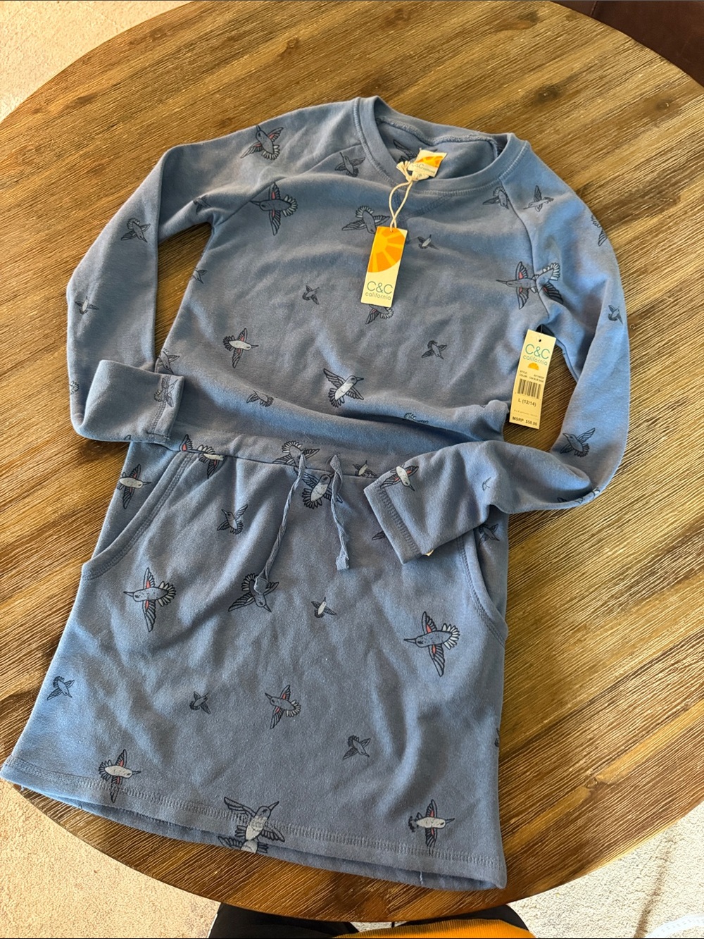 C&C California Girls Blue Bird-Print Dress
